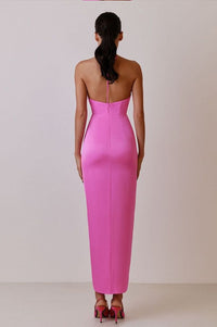 Werza Floral Embellished Slit Midi Dress In Pink
