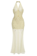 Gurnex Halter Crystal Tassel Detail Maxi Dress