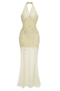 Gurnex Halter Crystal Tassel Detail Maxi Dress