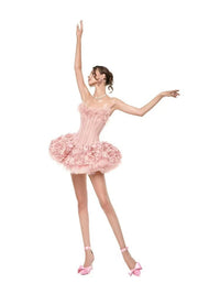 Lizzie Strapless Floral-Print Corset Mini Dress In Pink