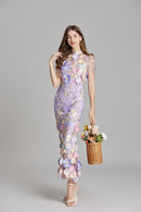 Chesley Floral Embroidery Mesh Fishtail Midi Dress