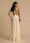 Juviko Lace Backless Maxi Dress In Beige