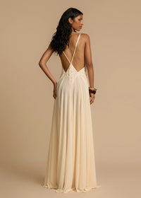 Juviko Lace Backless Maxi Dress In Beige