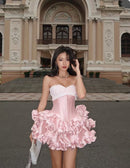 Nyriel Strapless Ruffle Corset Mini Dress In Pink
