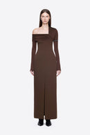 Avenlore Long Sleeve Draped Neckline Maxi Dress