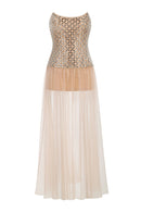 Corvenk Strapless Embellished Mesh A Line Maxi Dress