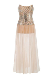 Corvenk Strapless Embellished Mesh A Line Maxi Dress