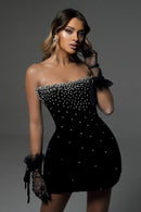 Eairein Diamond Strapless Black Bandage Mini Dress