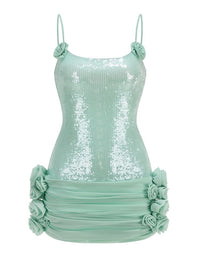 Quivyx Sequin Floral Draped Corset Mini Dress In Green