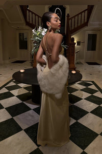 Elvina Halter Backless Maxi Dress In Gold