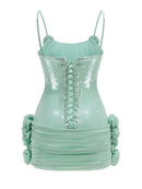 Quivyx Sequin Floral Draped Corset Mini Dress In Green