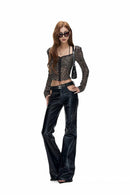 Woldik Sequin-Embellished Cropped Jacket and Cut-Out Leather Pants Set