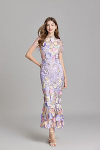 Chesley Floral Embroidery Mesh Fishtail Midi Dress