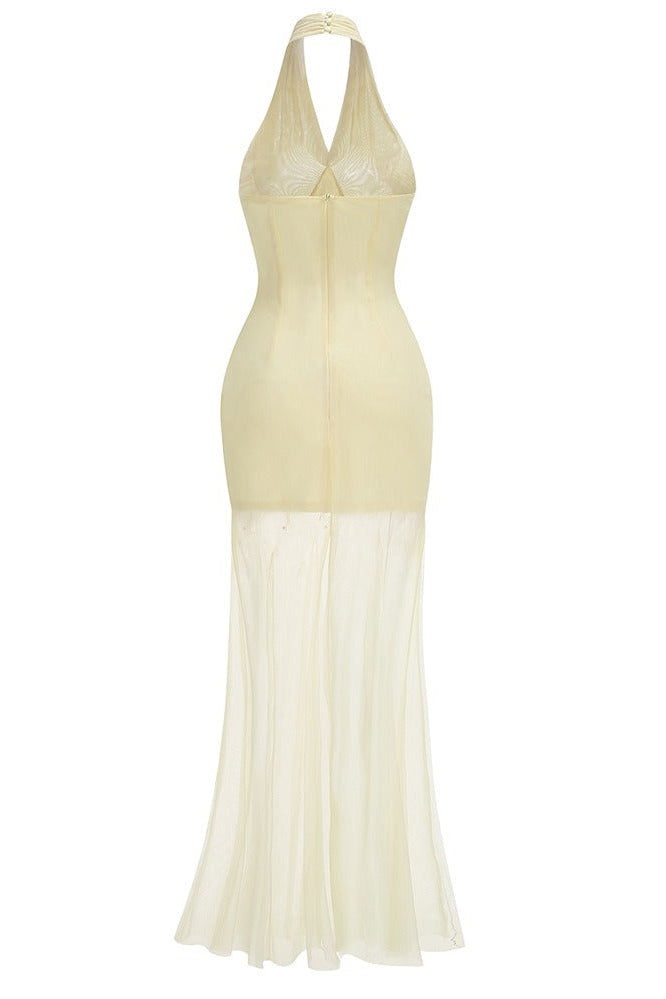 Gurnex Halter Crystal Tassel Detail Maxi Dress