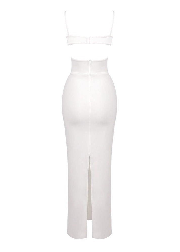 Phelia Mesh Insert Maxi Dress In White