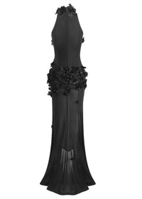 Elodia Flower High Split Mesh Maxi Dress In Black