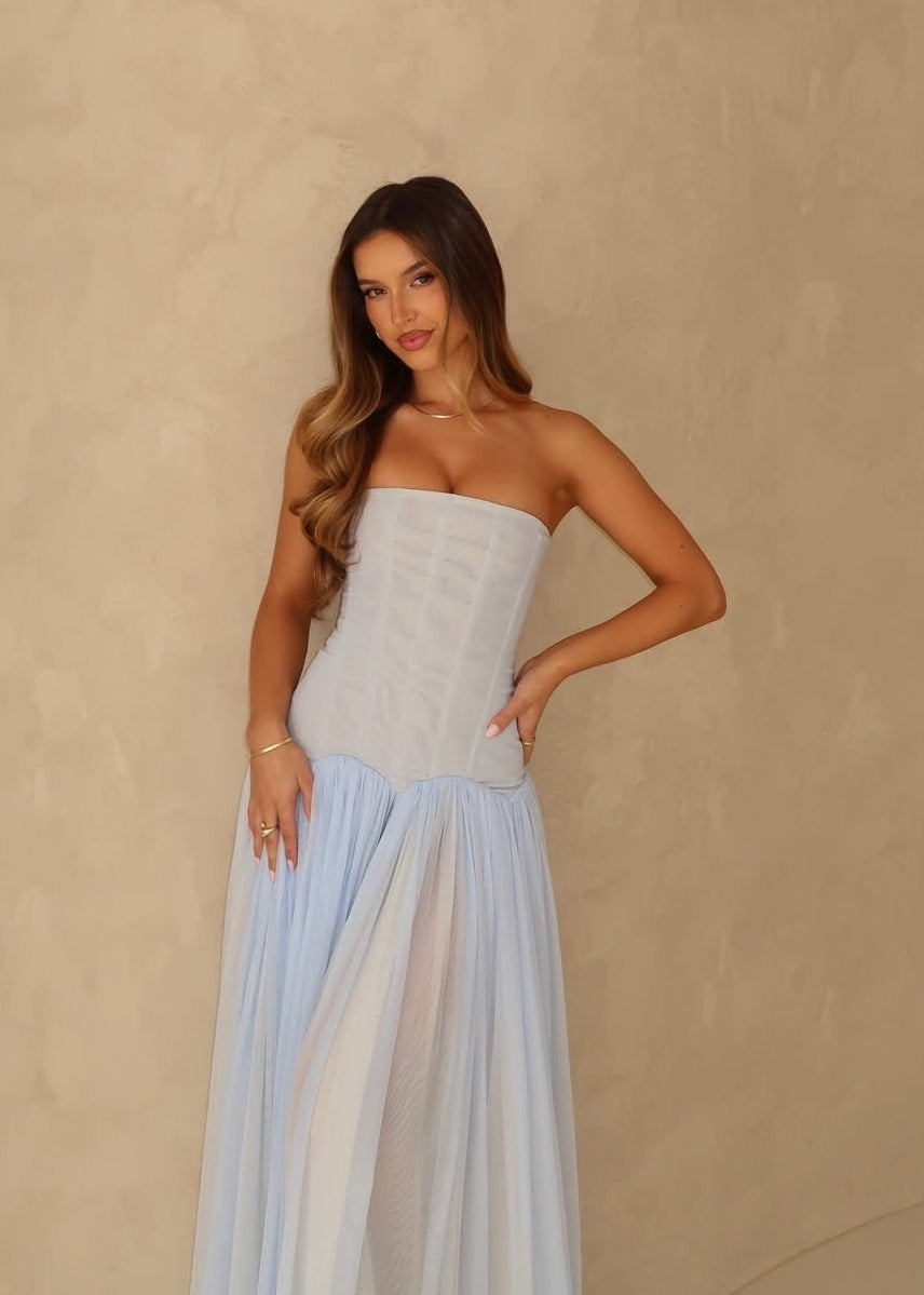 Kelora Mesh Maxi Dress In Baby Blue