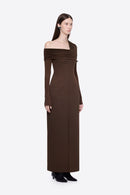Avenlore Long Sleeve Draped Neckline Maxi Dress