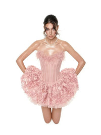 Lizzie Strapless Floral-Print Corset Mini Dress In Pink