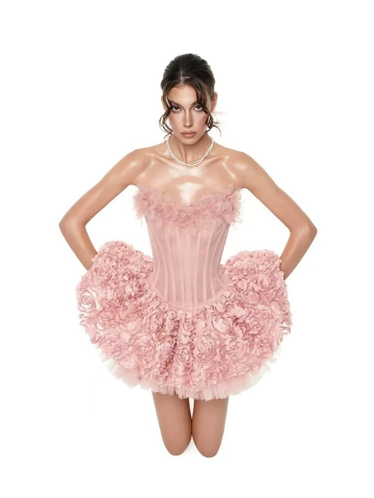 Lizzie Strapless Floral-Print Corset Mini Dress In Pink