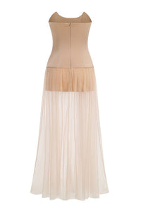 Corvenk Strapless Embellished Mesh A Line Maxi Dress