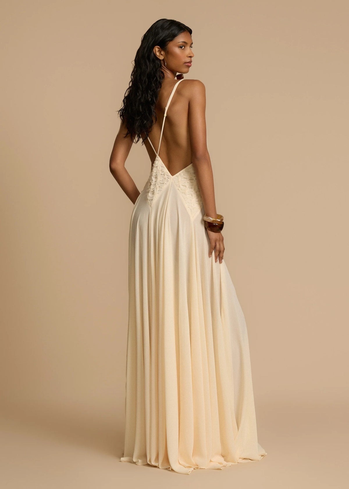 Juviko Lace Backless Maxi Dress In Beige
