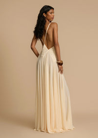 Juviko Lace Backless Maxi Dress In Beige