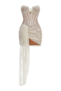 Ronli Strapless Lace Bustier Corset Mini Dress In Ivory