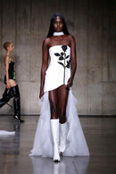 Darrell Rhinestone Rose Printed Mesh Bandage Mini Dress