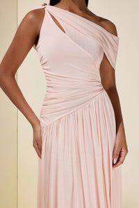 Elese Pink Asymmetrical Gathered Maxi Dress