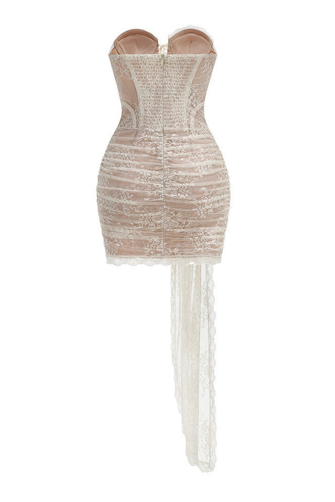 Ronli Strapless Lace Bustier Corset Mini Dress In Ivory