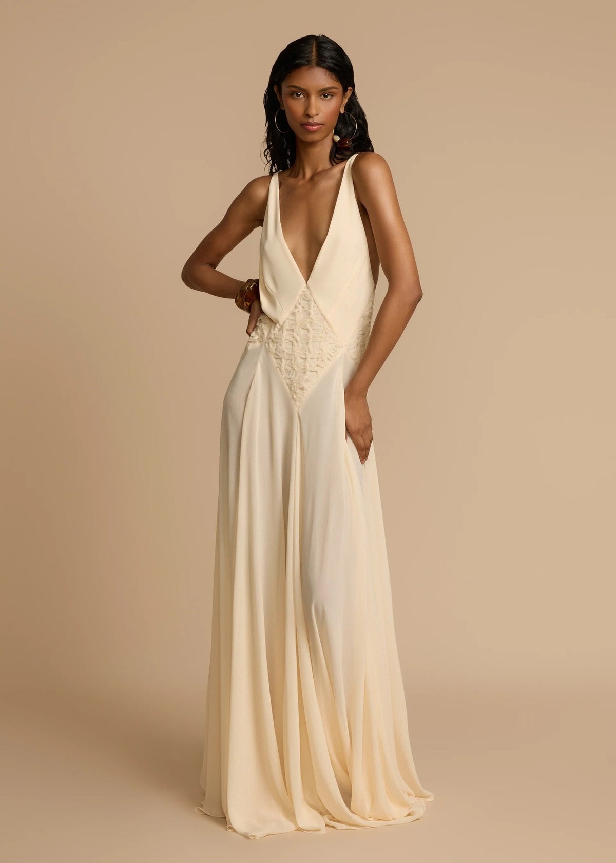 Juviko Lace Backless Maxi Dress In Beige