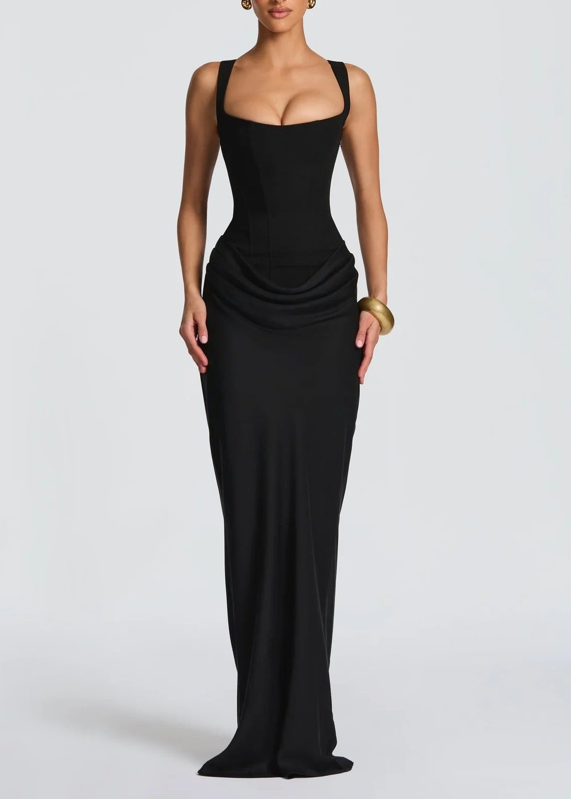 Feyza Corset Draped Maxi Dress In Black