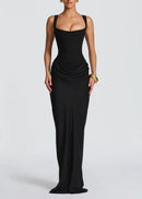 Feyza Corset Draped Maxi Dress In Black