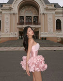 Nyriel Strapless Ruffle Corset Mini Dress In Pink