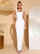 Baina Floral Detail Pearl Maxi Dress In White