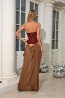 Althorin Strapless Corset Draped Maxi Dress In Brown