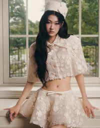 Wexler Cream Floral Embroidered Cape & Skirt Set