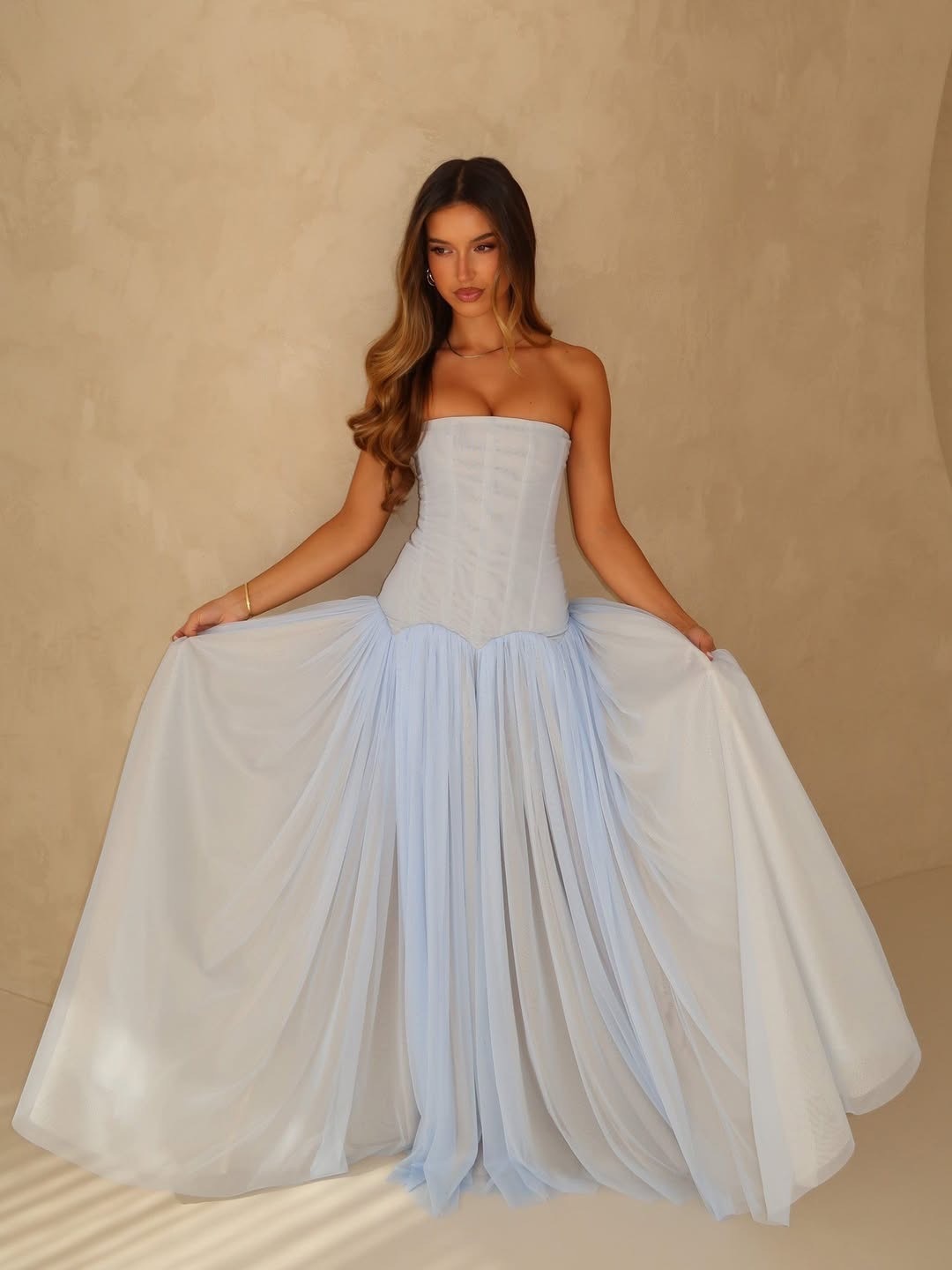 Kelora Mesh Maxi Dress In Baby Blue