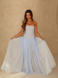 Kelora Mesh Maxi Dress In Baby Blue