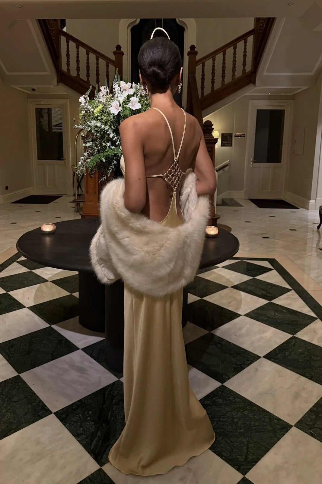 Elvina Halter Backless Maxi Dress In Gold