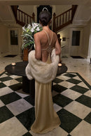 Elvina Halter Backless Maxi Dress In Gold