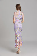 Chesley Floral Embroidery Mesh Fishtail Midi Dress