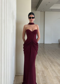 Cormyra Halter-Neck Strapless Ruched Maxi Dress