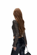 Woldik Sequin-Embellished Cropped Jacket and Cut-Out Leather Pants Set