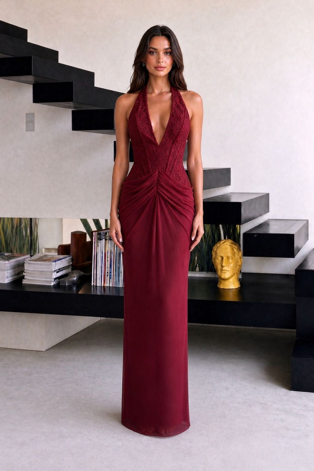 Cazumi Lace Halter-Neck Maxi Dress