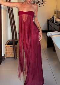 Zelmic Strapless Fringe Maxi Dress