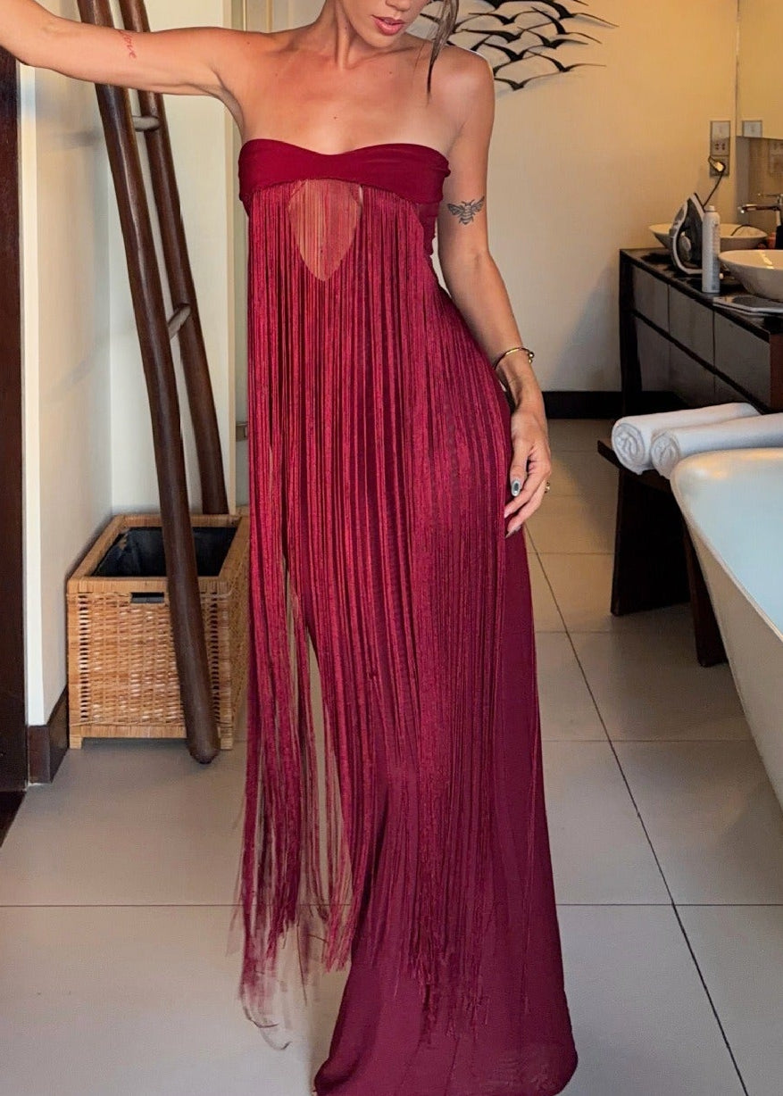 Zelmic Strapless Fringe Maxi Dress