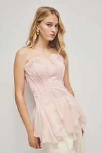 Triven Mesh Ruffled Pleated Top