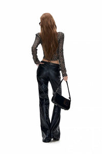 Woldik Sequin-Embellished Cropped Jacket and Cut-Out Leather Pants Set